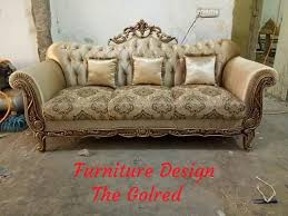 In a brightly painted and spacious drawing room, you can install grey 'l' patterned sofas with a leather finish. Furniture Design Pakistan Golred Premium Royal Lavish Golden Deco