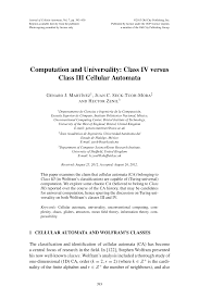 From wikipedia, the free encyclopedia. Pdf Computation And Universality Class Iv Versus Class Iii Cellular Automata