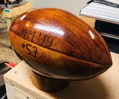 Engraved Custom Solid Cedar Wooden Football With Your Favorite Etsy Wood Turning Wood Turning Lathe Wood Turning Projects