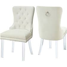 Meridian Furniture 746cream C Miley Dining Chair Tufted Cream Velvet On Acrylic Legs Set Of 2 Dining Chairs Dining Chair Upholstery Tufted Dining Chairs