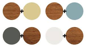 4 Colors That Look Great With Natural Wood Golden Kiwi Hazy Seacliff Teal Shaded Fern Marshmallow White Via Makingi Oak Trim House Colors House Painting