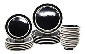 Black stripes and bold squares give the 16 piece dinnerware set, service for 4 its urban edge. Vintage Terramoto Black And White Dinnerware Set Of 19 Chairish