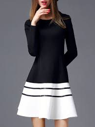 Black And White Long Sleeve Dress Shop Midi Dresses Black White Cotton Blend Long Sleeve Color Block Crew Neck Midi Dress Online Discover Color Block Mini Dresses Mini Dress Fashion Dresses