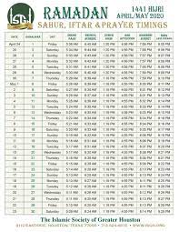 Ramadan Schedule 1441 2020 Islamic Society Of Greater Houston