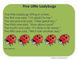 Five Little Ladybugs Song Chart Finger Plays Bugs Preschool Preschool Songs