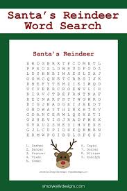 Free Santa S Reindeer Word Search Printable Christmas Word Search Kids Christmas Party Holiday Words
