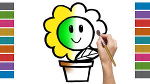 Drawing Cartoon For Kids How To Draw Sunflower Coloring And Art Colours