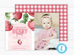 Strawberry 1st Birthday Invitation, Berry First Birthday Invite, Pink  Farmers Market Festival Party Card, Printable Editable Template 2029