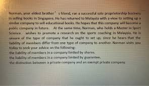 When you run a sole proprietorship, you're liable for everything the business is liable for. Solved Norman Your Eldest Brother S Friend Ran A Succes Chegg Com
