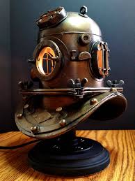 give your home a vintage steampunk look with this custom made diver lamp crafted using a miniature diving helmet th accent lamp diving helmet steampunk decor