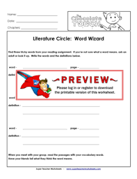 Assess all assigned literature responses primarily for content rather than form. Fillable Online Literature Circle Word Wizard Super Teacher Worksheets Fax Email Print Pdffiller