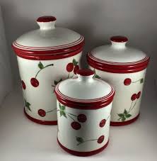 Plus, each canister features a stainless steel lid that is durable enough to keep contents safe and secure. Home Brand White Ceramic Cherry Motif Canister Set 3 Piece Ceramic Kitchen Canisters Vintage Bakeware Vintage Canister Sets