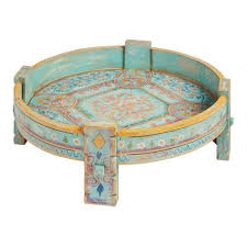 To keep the genuine rustic look of this product we use reclaimed wood and we're always sure to make sure the surfaces are sanded smooth and splinter free as possible. Distressed Turquoise Floral Painted Grinder Table