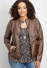 Plus Size Pleat Front Faux Leather Jacket Plus Size Fashion Business Casual Jeans Stylish Plus