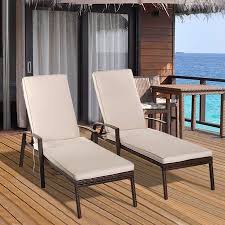 Costway 2pcs Patio Rattan Lounge Chair Chaise Recliner Back Adjustable Cushioned Garden Walmart Com Sun Lounge Chair Rattan Lounge Chair Outdoor Chaise Lounge