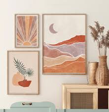 Boho Art Set Of 3 Prints Boho Wall Art Abstract Landscape Etsy Boho Wall Art Art Gallery Wall Boho Painting