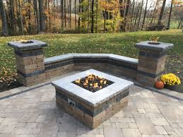 Paver Patio With Natural Gas Fire Pit Two Gas Fire Columns And Sitting Wall Perfect For Fall Days In Northeas Fire Pit Essentials Outdoor Fire Pit Fire Pit
