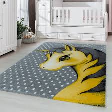 Kurzflor Kinderteppich Kinderzimmerteppich Babyzimmer Einhorn Gelb Mono Home Gmbh