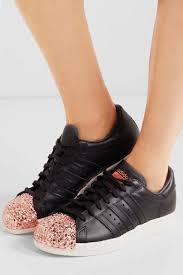 Black And Rose Gold Adidas Trainers Black Superstar Embellished Leather Sneakers Adidas Originals Sneakers Leather Sneakers Leather