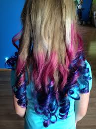 Bold hair colors have been all about pinks and blues for the last few years, but with pieces dipped in various shades of purple and blue, this dip dye rainbow will take a little more effort. Pin By Susan Watson On Hair Colored Hair Ends Dyed Hair Dyed Hair Blue