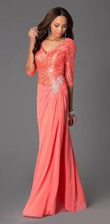 V Neck Long Floor Length A Line Coral Thanksgiving Dress 224 99 Orange Prom Dresses