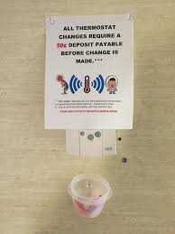 My Cold Natured Boss Got Tired Of People Changing The Thermostat, So She  Put This Up. I Decided To Pay In Candy Instead. - Imgur