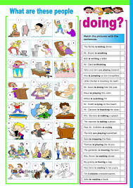 Identify The Tenses Then Match Them With The Correct Description What Are These People Doing Elementary Worksheets Present Continuous Tense English Fun