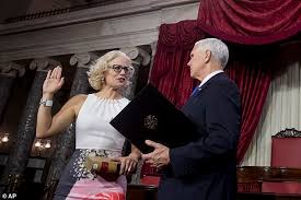 Kyrsten sinema wears purple wig on senate floor. Kyrsten Sinema Sworn In As First Openly Bisexual Senator As Glamorous Outfit Is Criticized Daily Mail Online
