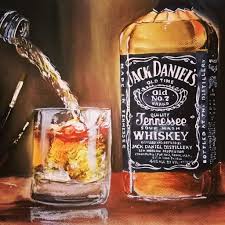 And (at an angle) r. A Realistic Still Life Painting Of Jack Daniel Whisky Bottle And A Glass Getting Filled Bottle Painting Canvas Painting Diy Whisky Bottle
