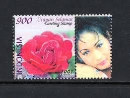 R6226 Indonesia 2001 flora flowers greetings 1v. + label MNH