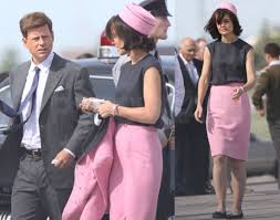 Jackie kennedy had come under criticism during her husband's campaign for wearing too many expensive european clothes, and rather than change her tastes, she simply changed who. Pictures Of Katie Holmes As Jackie Kennedy With Greg Kinnear Popsugar Celebrity