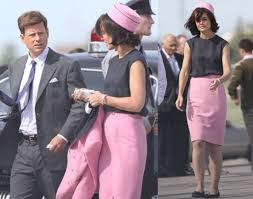 Irish immigrant and seamstress kate's connection to first lady jackie kennedy is one fraught with the nuances of public image, crushing sadness, and unexpectedly scattered life trajectories in kelby's literary reworking of the true story behind the famous pink suit worn on the day in 1963 when a nation's dream died. Pictures Of Katie Holmes As Jackie Kennedy With Greg Kinnear Popsugar Celebrity