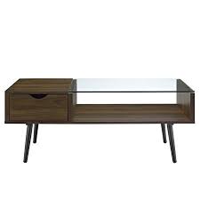 Booker Single Drawer Dark Walnut Glass Coffee Table By Bellamy Studios Walmart Com Mid Century Modern Coffee Table Glass Coffee Table Coffee Table