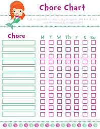 Little Mermaid Girl Printable Chore Chart Chore Charts