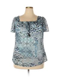 Details About Roz Ali Women Blue Short Sleeve Blouse 1x Plus