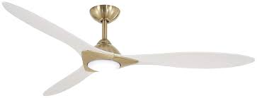 This sleek outdoor ceiling fan's blades have a subtle, attractive curve, which adds visual interest to its overall minimalist design. Minka Aire F868l Sbr Whf Sleek 60 Inch Smart Ceiling Fan With Dc Motor And Led Light In Soft Brass Finish And Flat White Blades Compatible With Alexa Nest Ecobee Google Home And Ios Android App