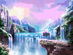 Fantasy Waterfall Cross Stitch Pattern Colorful Blue Etsy In 2021 Fantasy Landscape Sticker Wall Art Art Images