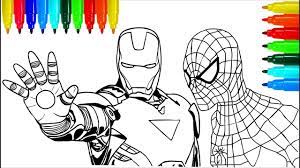 Coloring pages to print ultimate spiderman dragon ball super art superhero coloring pages cartoon coloring pages spiderman spiderman coloring. Spiderman Iron Man Marvel Coloring Pages Colouring Pages For Kids With Colored Markers Youtube