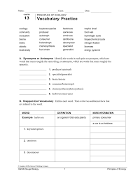 Principles Of Ecology Worksheet Answers Chapter Principles Of Ecology Vocabulary Practice Pages 1 In 2020 Principles Of Ecology Vocabulary Practice Principles