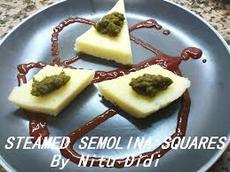 These are made from semolina, yogurt and some spices. Steamed Semolina Squares White Sooji Dhokla Nitu Didi