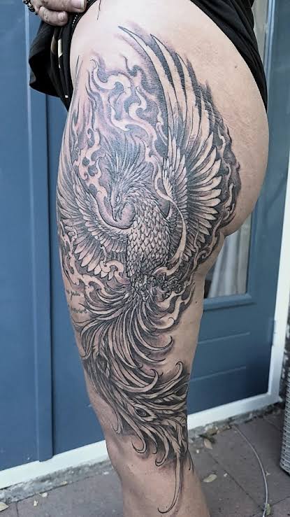 2-Days on this Phoenix thigh tattoo @elysium_studios