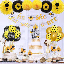 Amazon Com What Will It Bee Gender Reveal Party Supplies Decorations By Keaparty Bee Baby Shower Decorations Honey Bee Cupcake Toppers He Or She Balloons He Or She Banner Tissue Paper Fans Pom