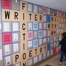 Giant Scrabble Board Wall Displaying Student Work Scrabble Wall School Displays