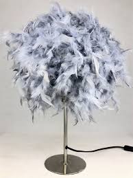 Silver gem wrap twist design pendant glamour metal lamp shade easy fit light. Modern Tall Grey Feather Table Lamp Shade With Chrome Base Bedside 60cm Ebay