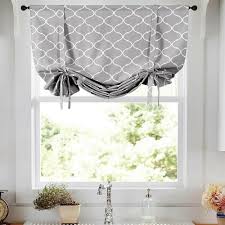Driftaway bella medallion and floral aqua / gray tie up curtain panel 45 x 63. Kate Aurora Gray White Lattice Clover Ultra Luxurious Tie Up Window Curtain Shades In 2021 Tie Up Curtains Curtains Kitchen Window Treatments Farmhouse