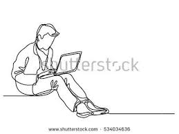 Continuous Line Drawing Of A Guy Sitting With Laptop Computer Line Drawing Images Line Drawing Computer Drawing