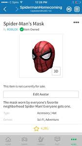 How to get the amazing spider man mask for free in roblox. Roblox Spiderman Home Comeing Event Roblox Amino