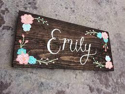 The sign is painted in layers of brown and white with. Custom Hand Painted Name Wooden Sign With Flowers Wooden Signs Custom Hand Painted Monogram Printable Letters