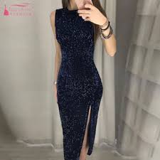 Find More Cocktail Dresses Information About Knee Length Sleeveless Straight Cocktail Dresses Blue Burg Sequin Party Dress Bodycon Dress Parties Trendy Dresses