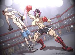 1boy 1girls black boxing gloves black gloves black shorts blue  shorts bouncing breasts boxing boxing gloves boxing match boxing ring femdom  fight gloves knocked out large breasts larger female